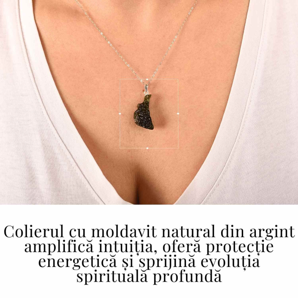 Colier Argint 925 cu Moldavit natural brut 2.6 g –sustinere simbolica pentru schimbare si introspectie [2]
