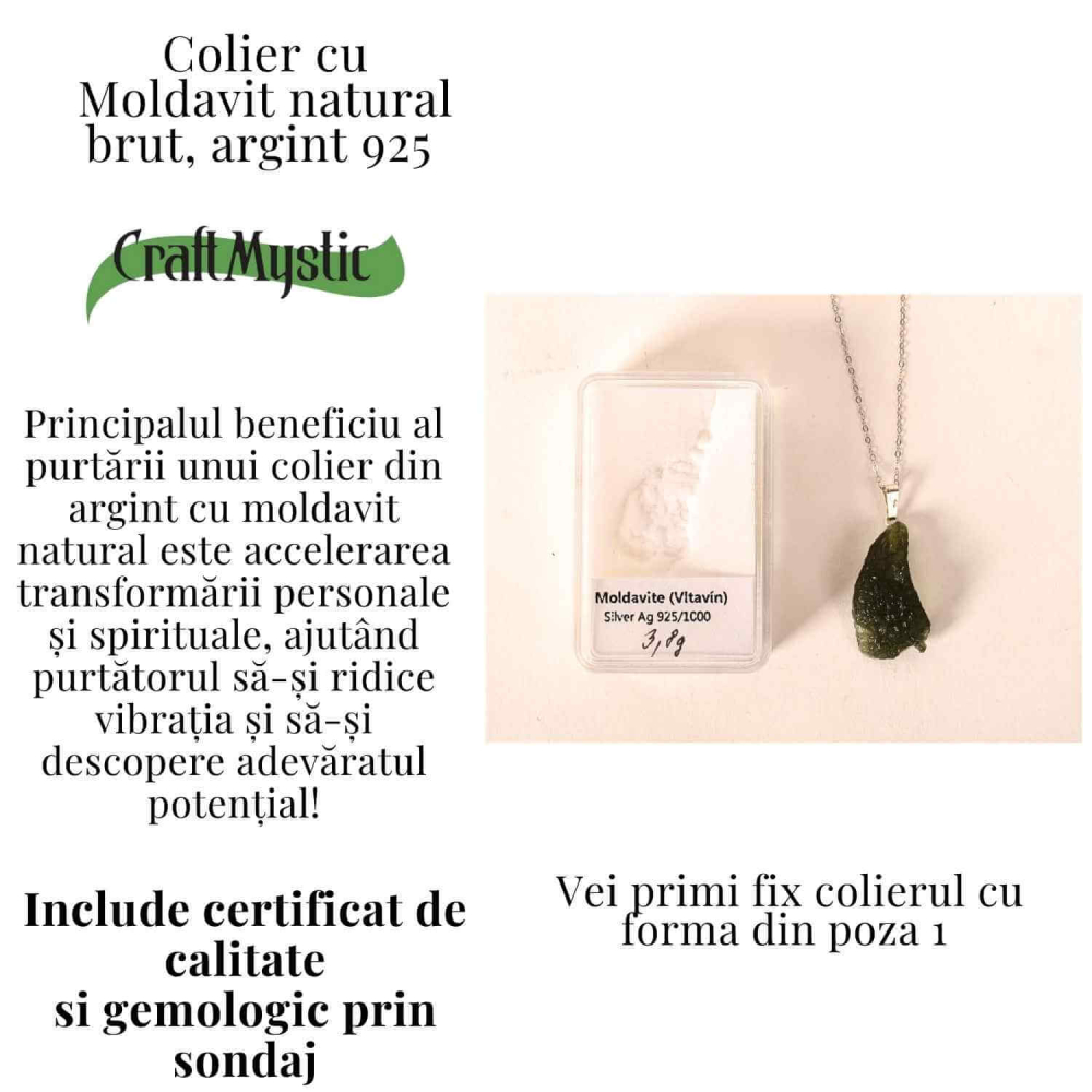 Colier Argint 925 cu Moldavit natural brut 3.8 g – prezenta, sens si spatiu pentru tine [3]
