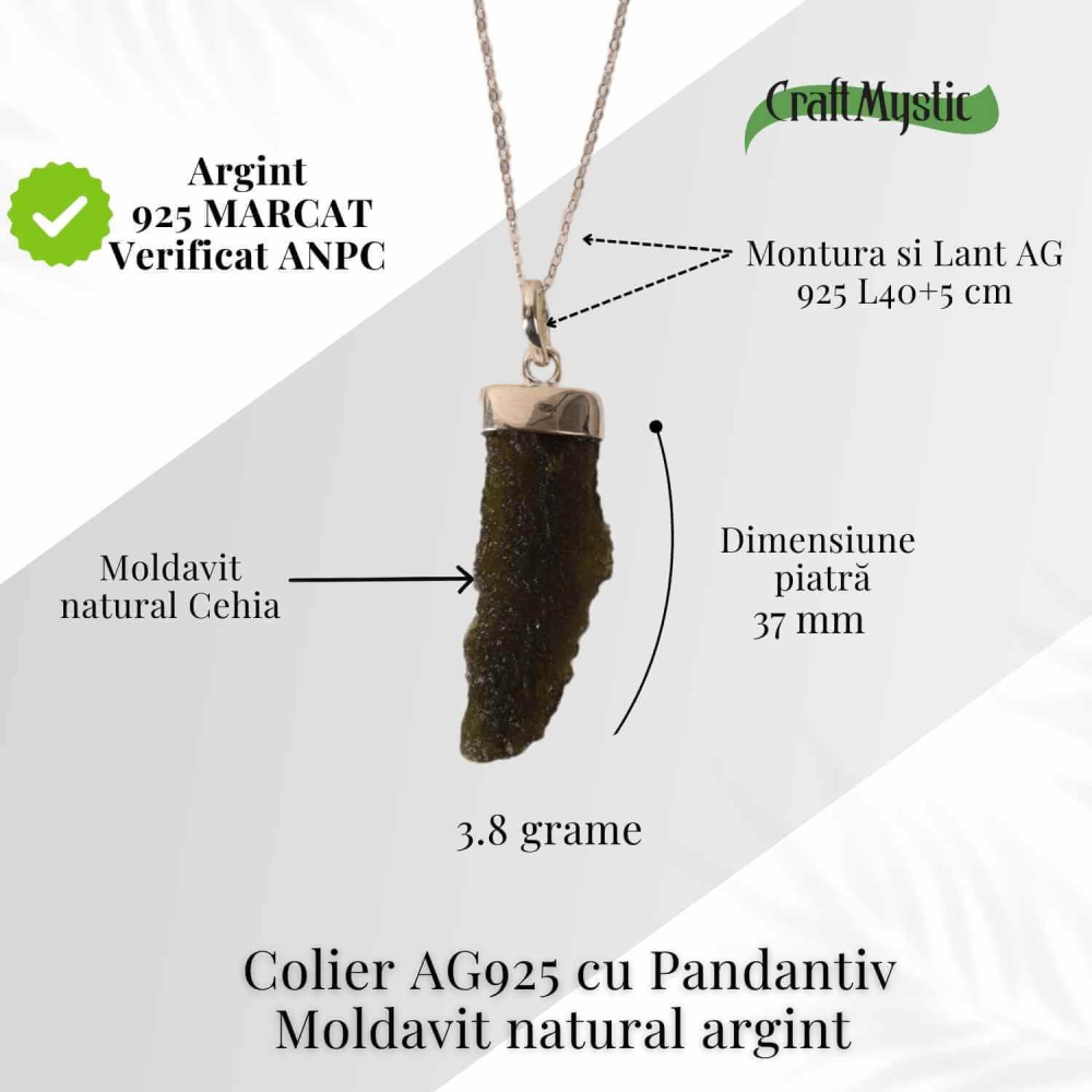 Colier Argint 925 cu Moldavit natural brut 3.8 g – laritate Interioara si Transformare Blanda [4]