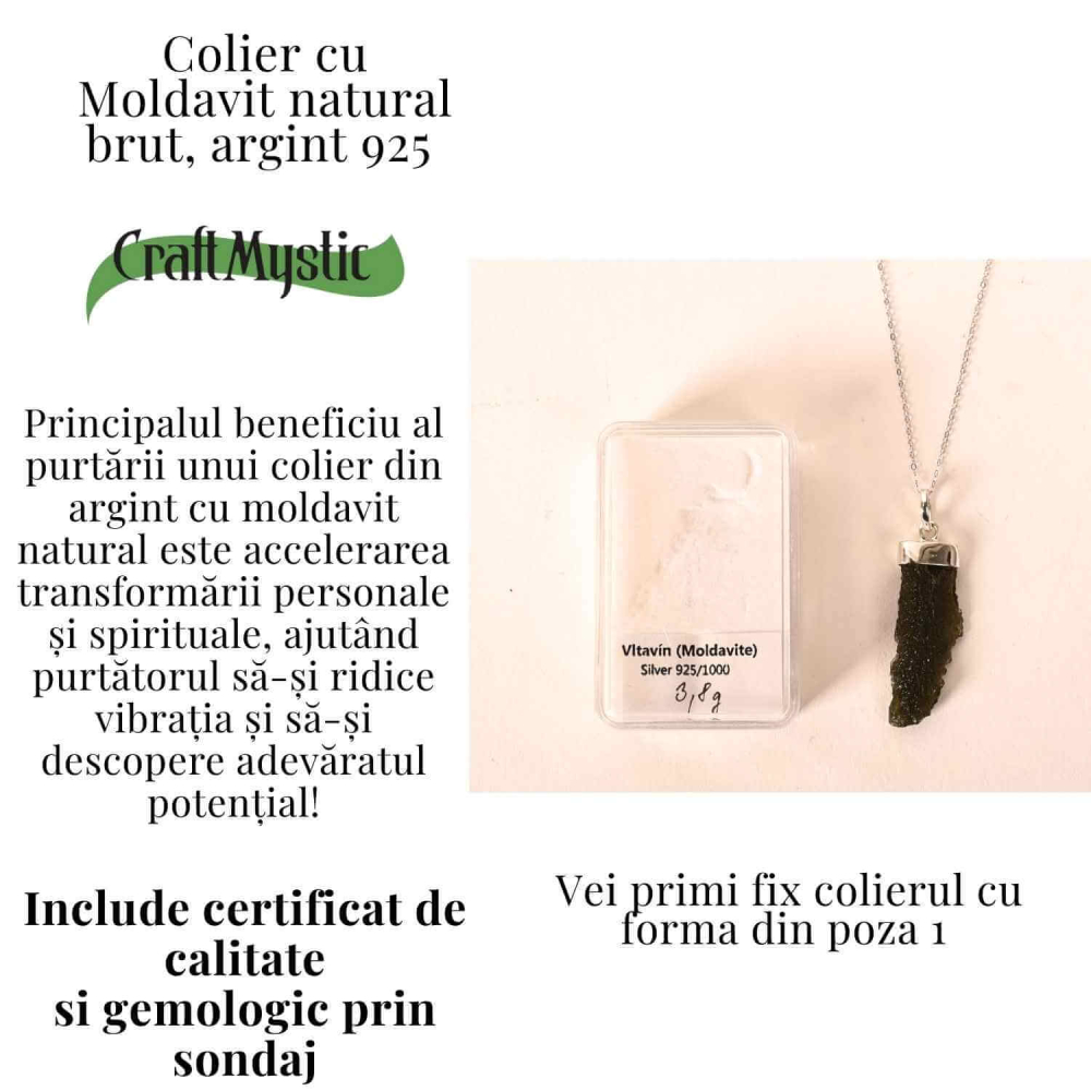 Colier Argint 925 cu Moldavit natural brut 3.8 g – laritate Interioara si Transformare Blanda [3]