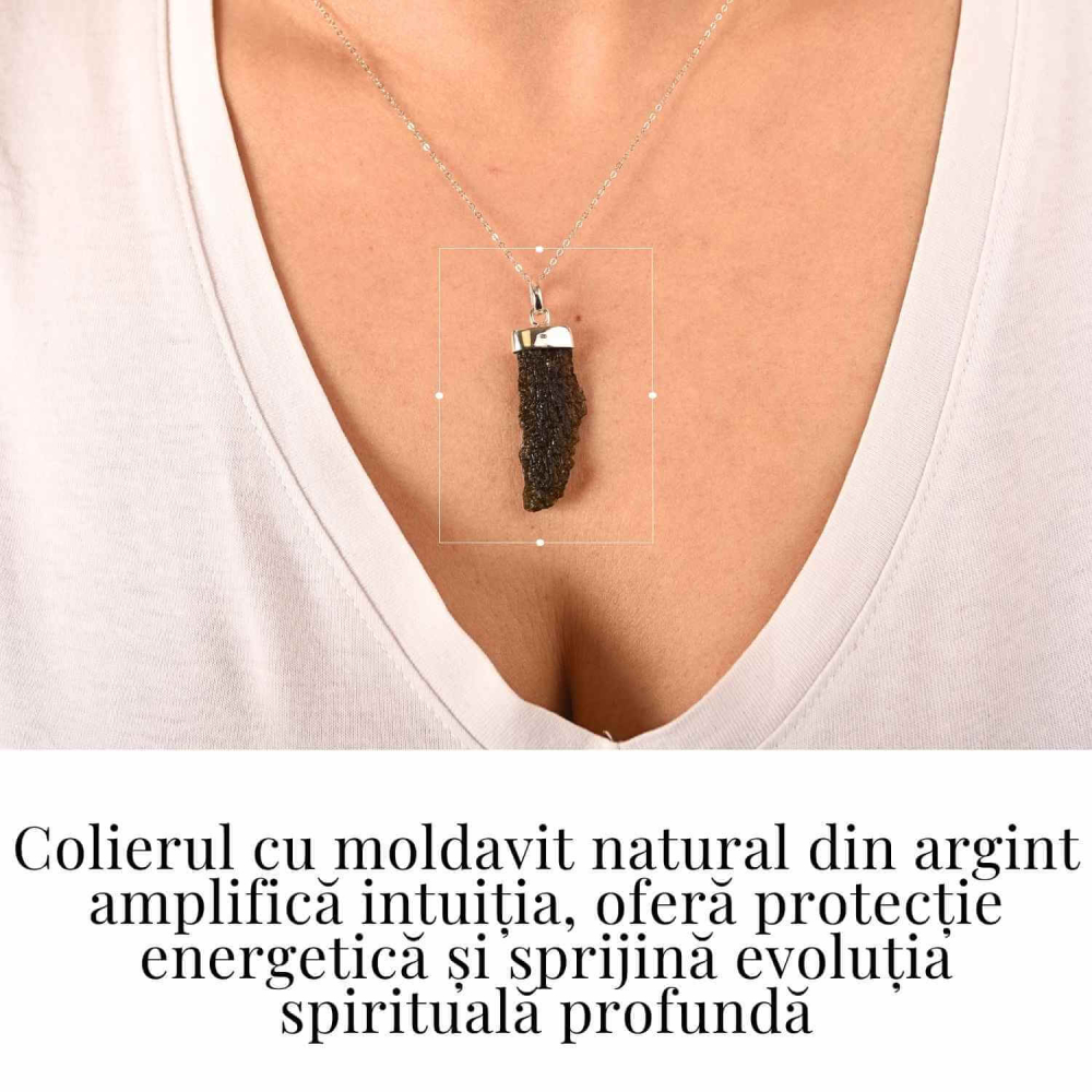 Colier Argint 925 cu Moldavit natural brut 3.8 g – laritate Interioara si Transformare Blanda [2]