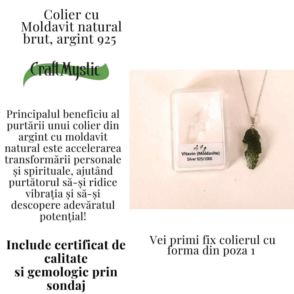 Colier Argint 925 cu Moldavit natural brut 2.9 g – echilibru emotional si prezenta in ritmul tau [5]