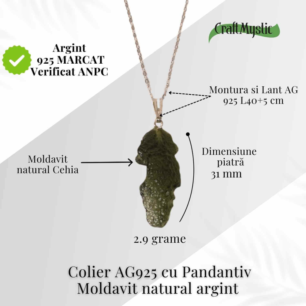 Colier Argint 925 cu Moldavit natural brut 2.9 g – echilibru emotional si prezenta in ritmul tau [4]