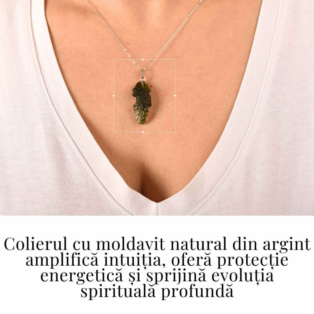 Colier Argint 925 cu Moldavit natural brut 2.9 g – echilibru emotional si prezenta in ritmul tau [2]
