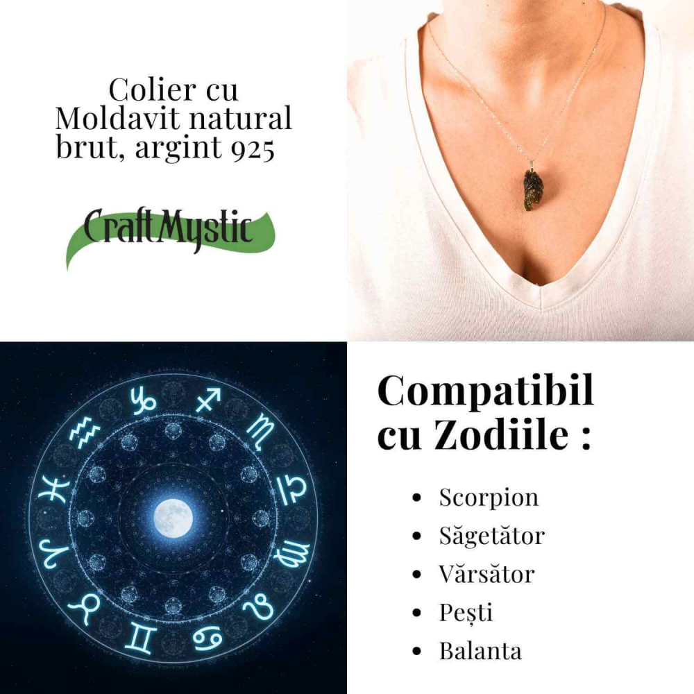 Colier Argint 925 cu Moldavit natural brut 2.8 g – simbol al schimbarii asumate si al echilibrului [6]
