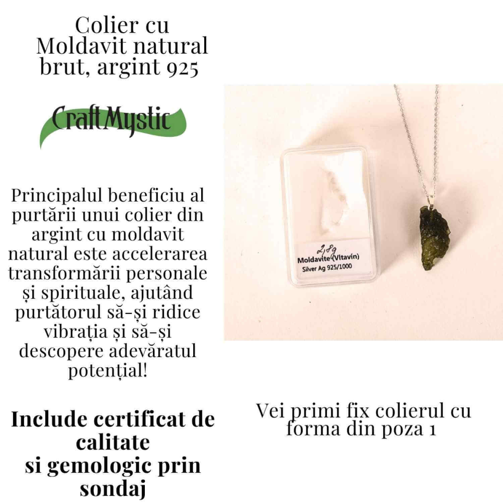 Colier Argint 925 cu Moldavit natural brut 2.8 g – simbol al schimbarii asumate si al echilibrului [3]