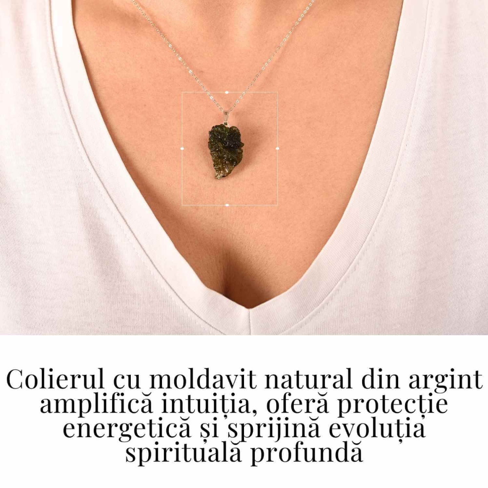 Colier Argint 925 cu Moldavit natural brut 2.6 g – sustinere simbolica pentru schimbare si introspectie [2]