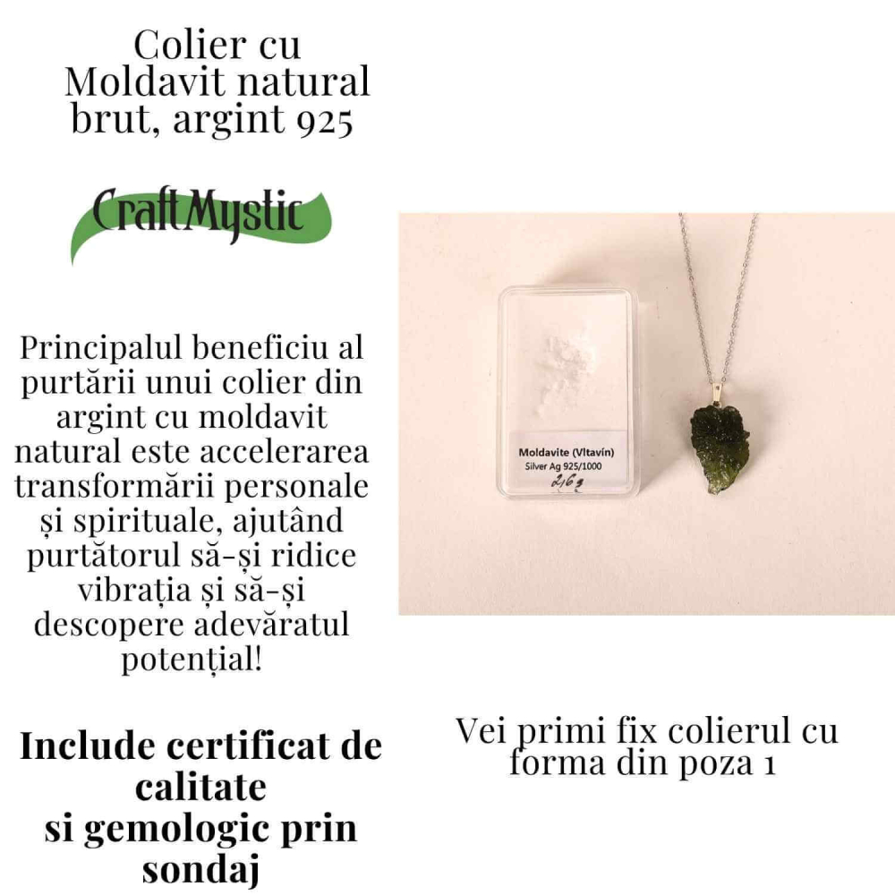 Colier Argint 925 cu Moldavit natural brut 2.6 g – sustinere simbolica pentru schimbare si introspectie [4]