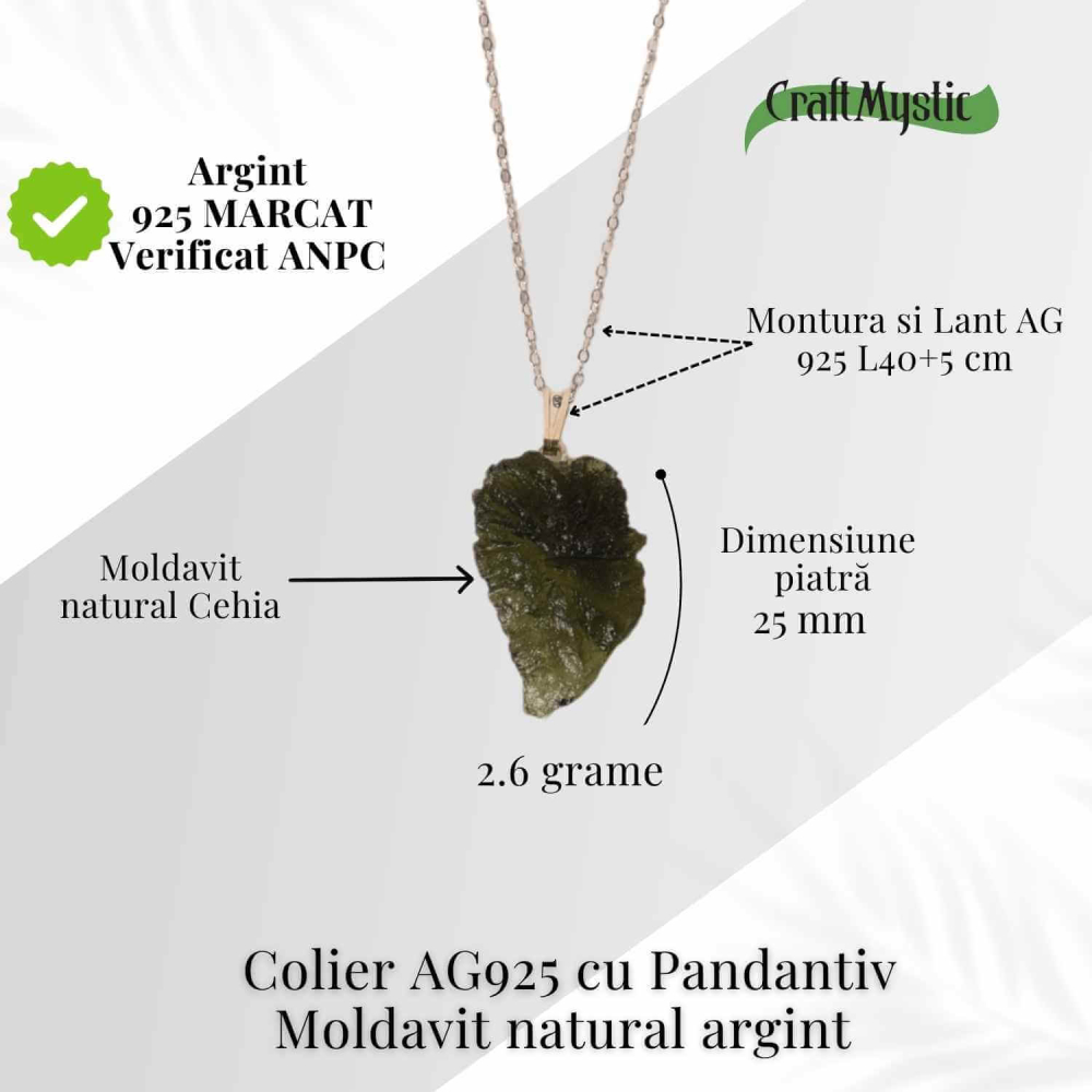 Colier Argint 925 cu Moldavit natural brut 2.6 g – sustinere simbolica pentru schimbare si introspectie [5]