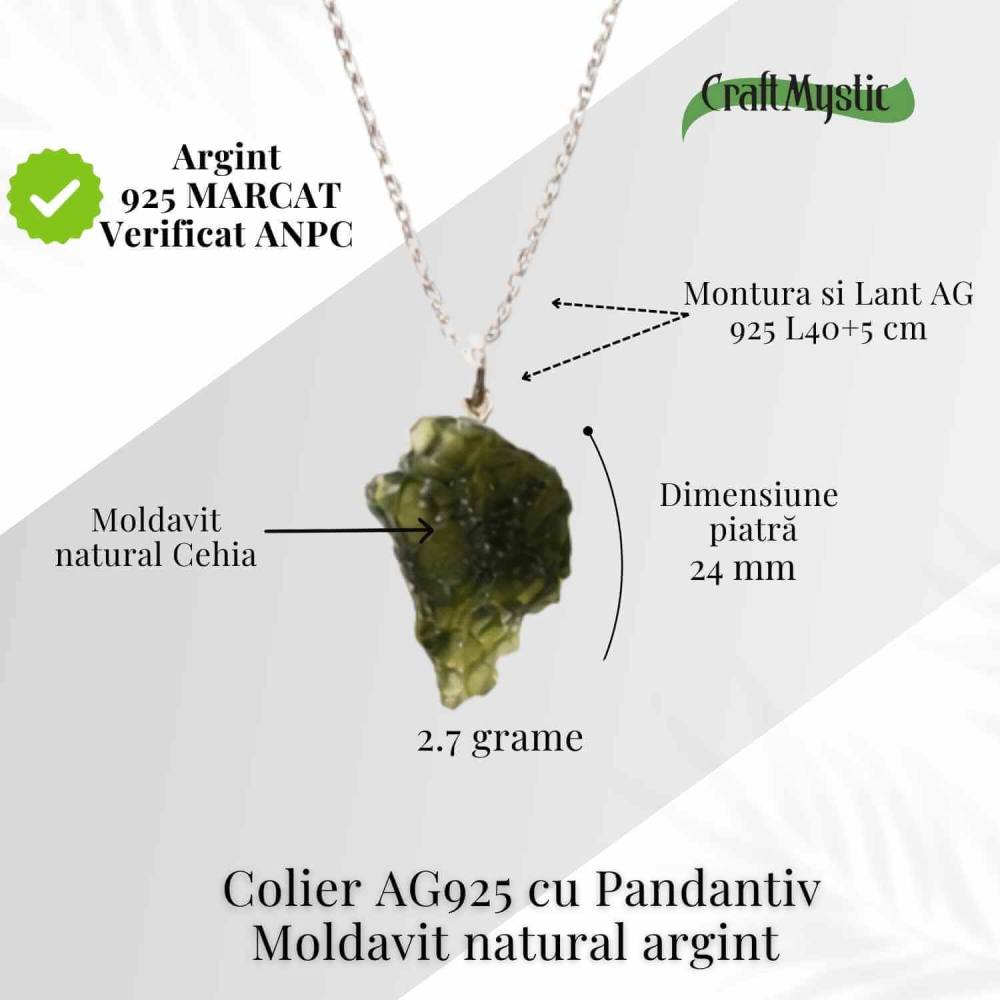 Colier Argint 925 cu Moldavit natural brut 2.7 g – laritate interioara pentru momente de transformare constienta [4]
