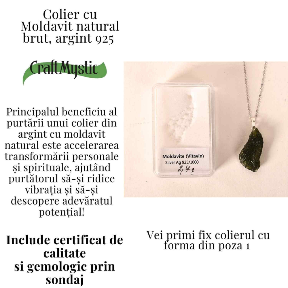 Colier Argint 925 cu Moldavit natural brut 2.7 g – un obiect cu sens pentru claritate si autoobservare [3]