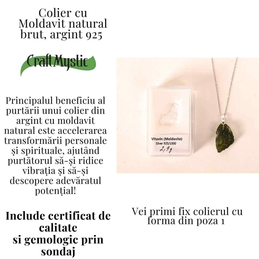 Colier Argint 925 cu Moldavit natural brut 2.9 g – o ancora simbolica pentru transformare blanda [3]