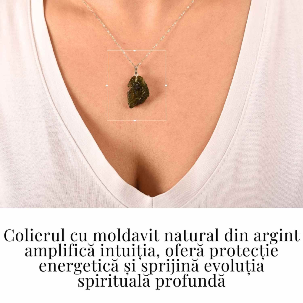 Colier Argint 925 cu Moldavit natural brut 2.9 g – o ancora simbolica pentru transformare blanda [2]