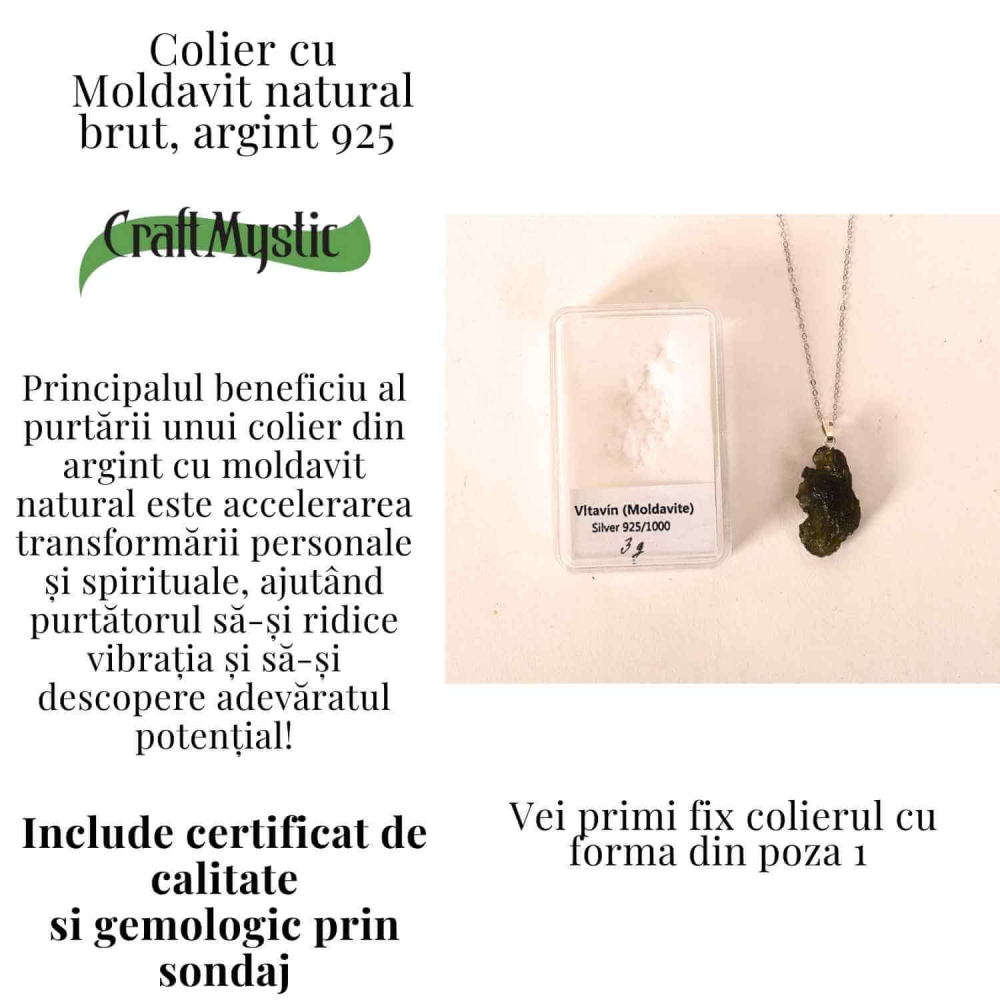 Colier Argint 925 cu Moldavit natural brut 3.0 g – sprijin discret pentru reflectie si calm [3]