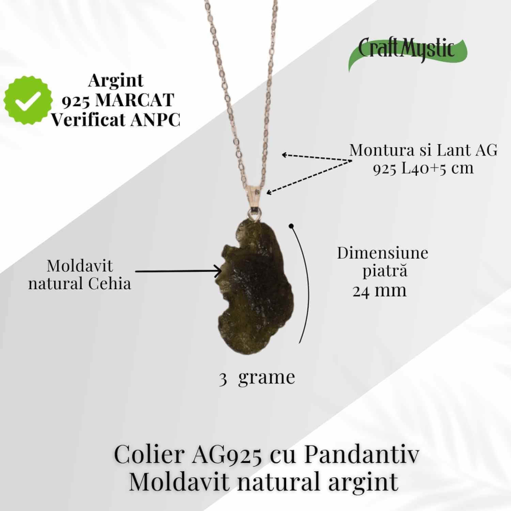 Colier Argint 925 cu Moldavit natural brut 3.0 g – sprijin discret pentru reflectie si calm [5]
