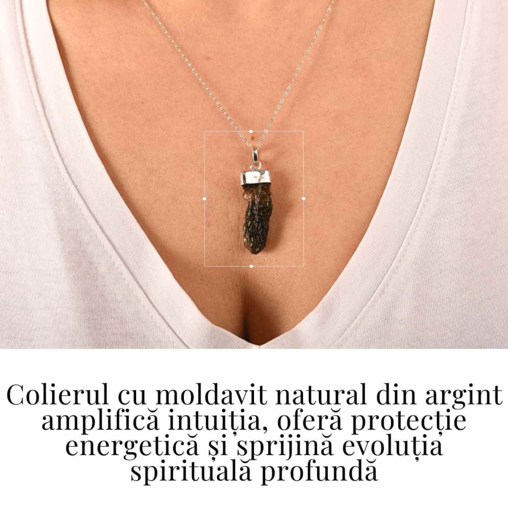 Colier Argint 925 cu Moldavit natural brut 2.7 g – Obiect cu Energie de Reannoire si Claritate Personala [2]