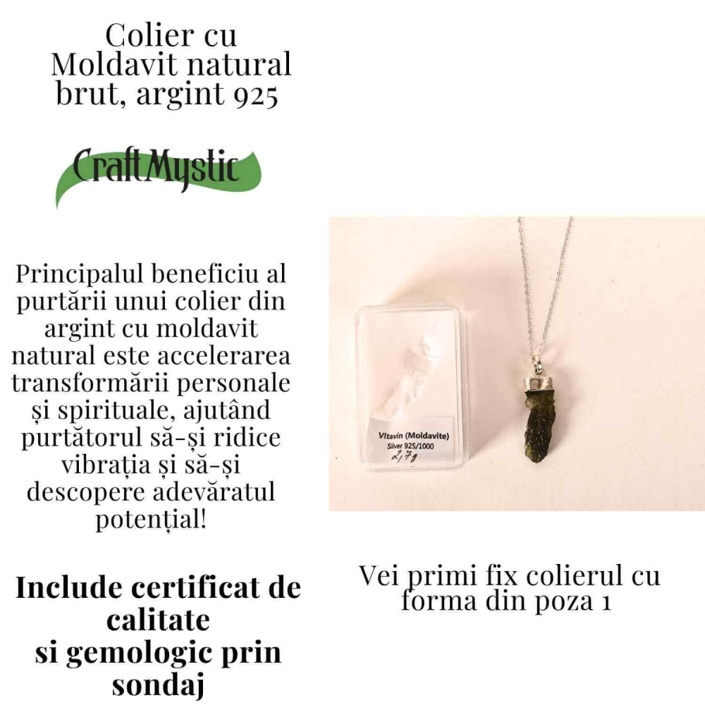 Colier Argint 925 cu Moldavit natural brut 2.7 g – Obiect cu Energie de Reannoire si Claritate Personala [3]
