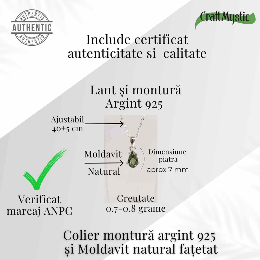 Colier argint 925 cu Moldavit natural fatetat lacrima – Claritate interioara si constiinta superioara [3]