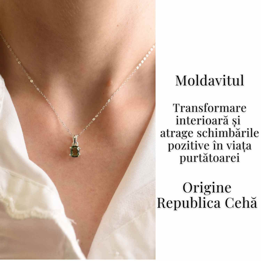 Colier argint 925 cu Moldavit natural fatetat dreptunghiular – Claritate si transformare constienta [2]