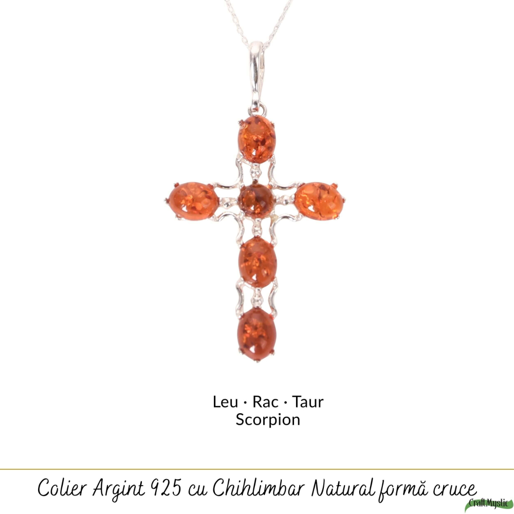 Colier argint 925 cu cruce din margele ovale si chihlimbar natural – Protectie si energie solara [5]
