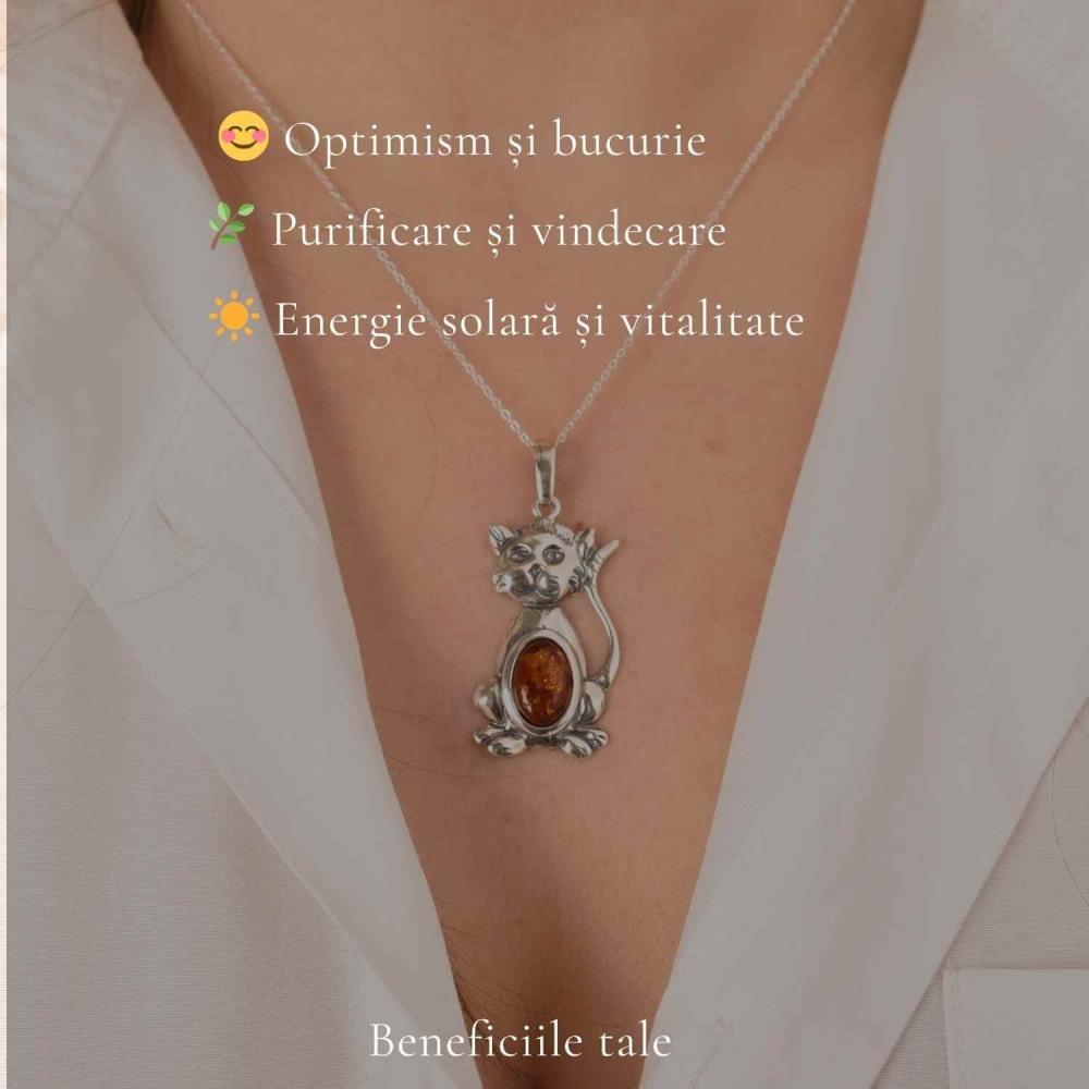 Colier argint 925 cu pisica si chihlimbar natural – Energie solara si protectie [3]