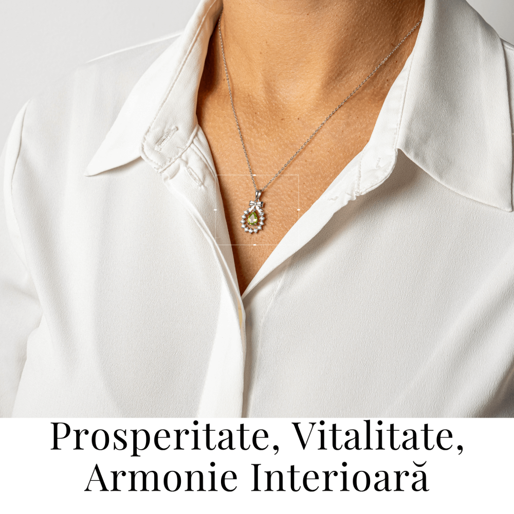 Colier Argint 925 cu Peridot Natural si Zirconiu – Pandantiv Ghirlanda cu Fundita, Simbol al Armoniei si Prosperitatii [2]