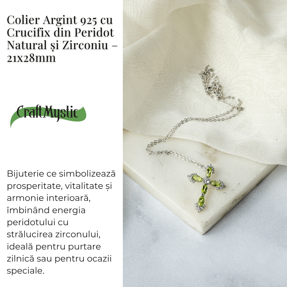Colier Argint 925 cu Crucifix din Peridot Natural si Zirconiu – Simbol al Prosperitatii, Vitalitatii si Armoniei Interioare [3]