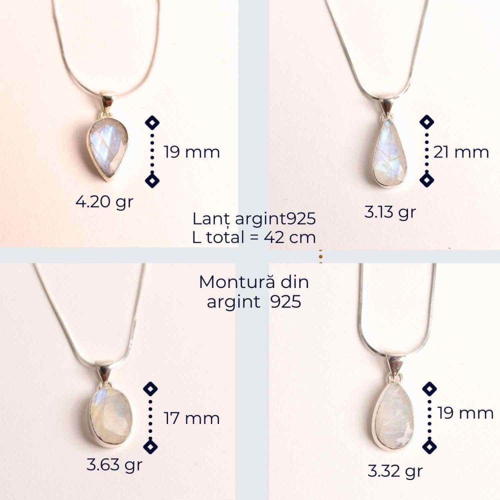 Colier Argint 925 cu Piatra Lunii Curcubeu Fatetat – Bijuterie pentru Echilibru Emoțional [4]