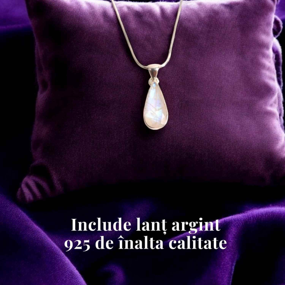 Colier Argint 925 cu Piatra Lunii Curcubeu Fatetat – Bijuterie pentru Echilibru Emoțional [5]