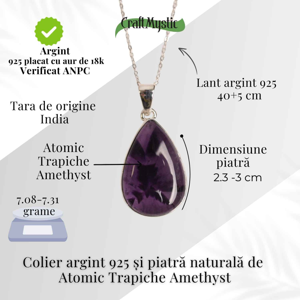 Colier argint 925 cu piatra naturala Atomic Trapiche Amethyst in forma de lacrima – Purtator al Luminilor Spirituale [3]