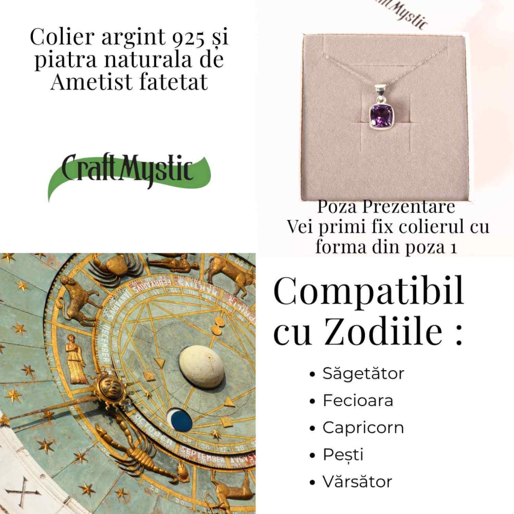 Colier Argint 925 cu Ametist Fatetat Rotund – Claritate Mentala si Protectie Spirituala [5]