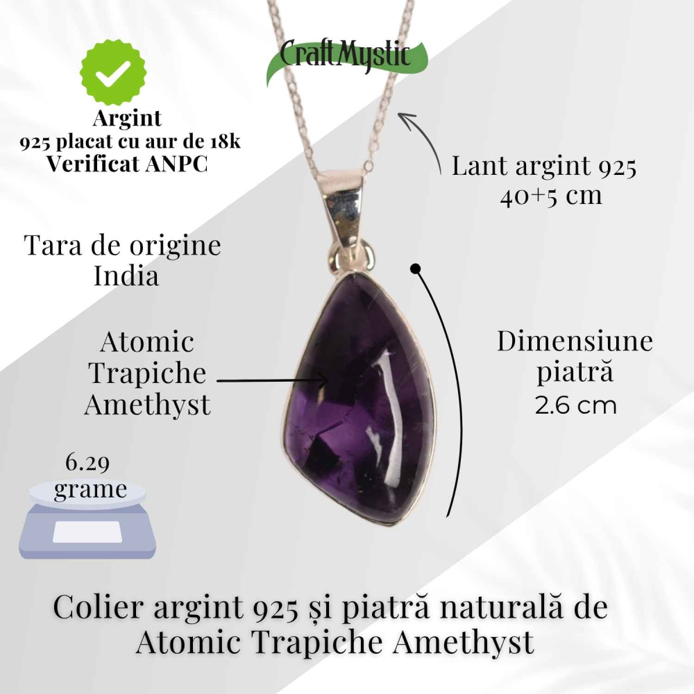 Colier argint 925 cu piatra naturala Atomic Trapiche Amethyst forma marquise – Intuitie si Protectie Spirituala [4]