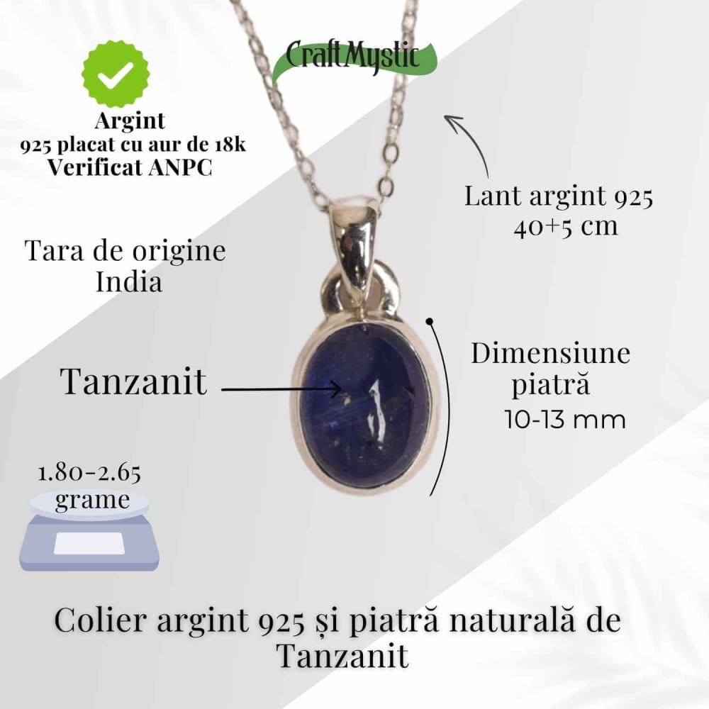 Colier argint 925 cu piatra naturala Tanzanit oval – Claritate si Transformare Interioara [5]