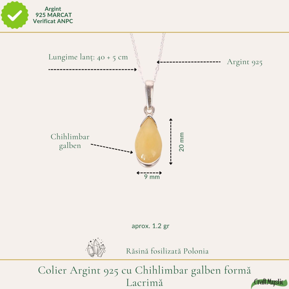 Colier argint 925 cu lacrima si chihlimbar galben – Energie solara si vitalitate [4]