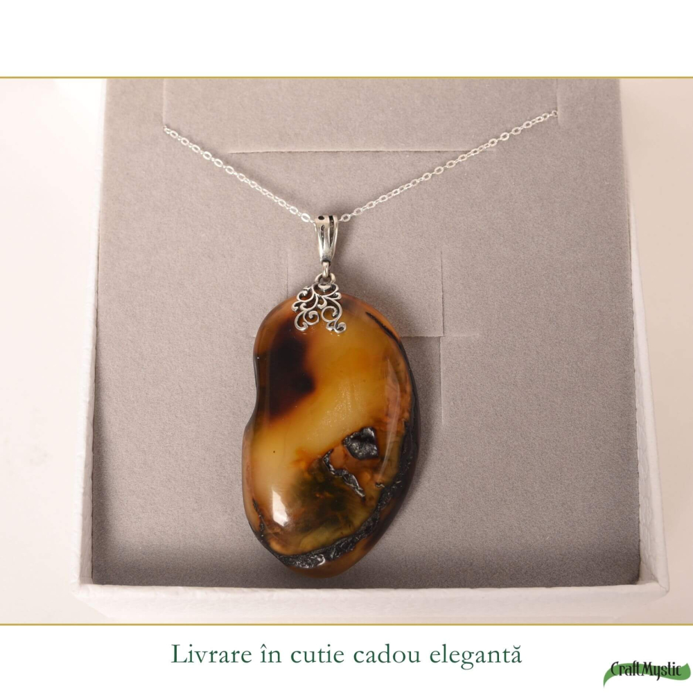 Colier argint 925 cu pandantiv oval si chihlimbar natural – Energie solara si eleganta [6]