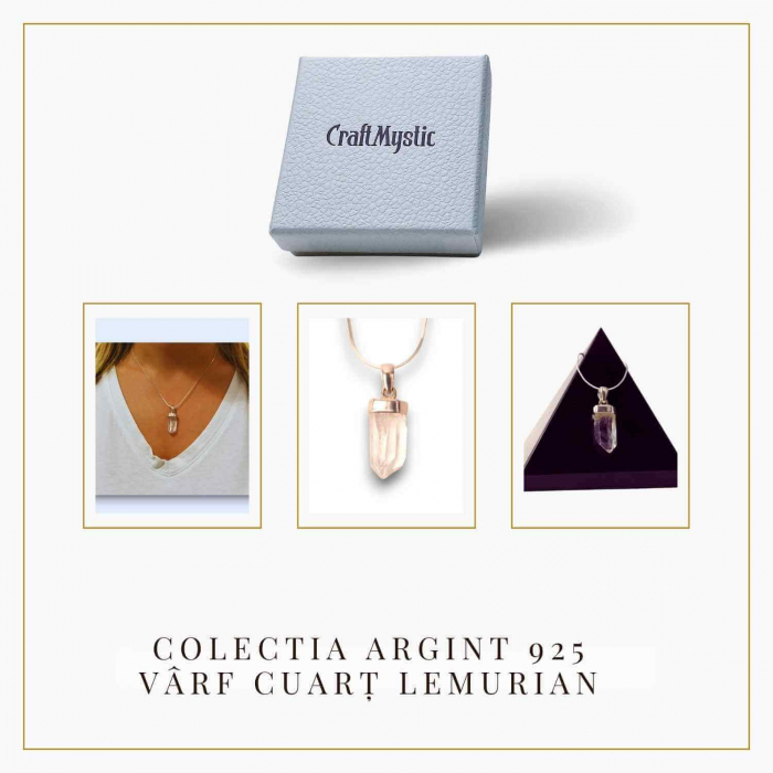 Colier argint 925 cu varf cuart lemurian natural, unic si energizant [8]