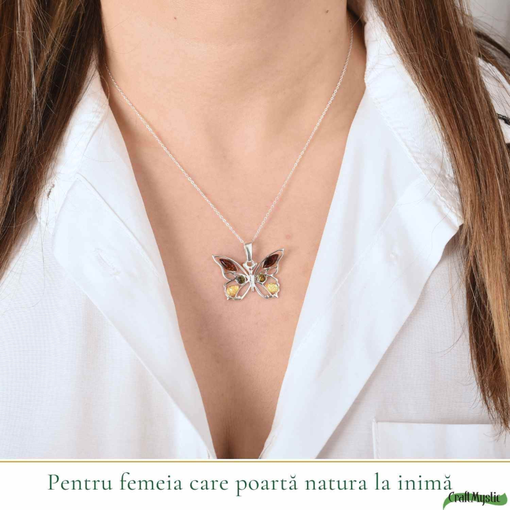 Colier argint 925 fluture cu chihlimbar natural – Transformare si vitalitate [2]