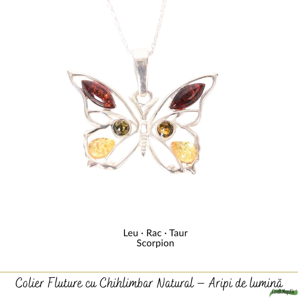 Colier argint 925 fluture cu chihlimbar natural – Transformare si vitalitate [5]