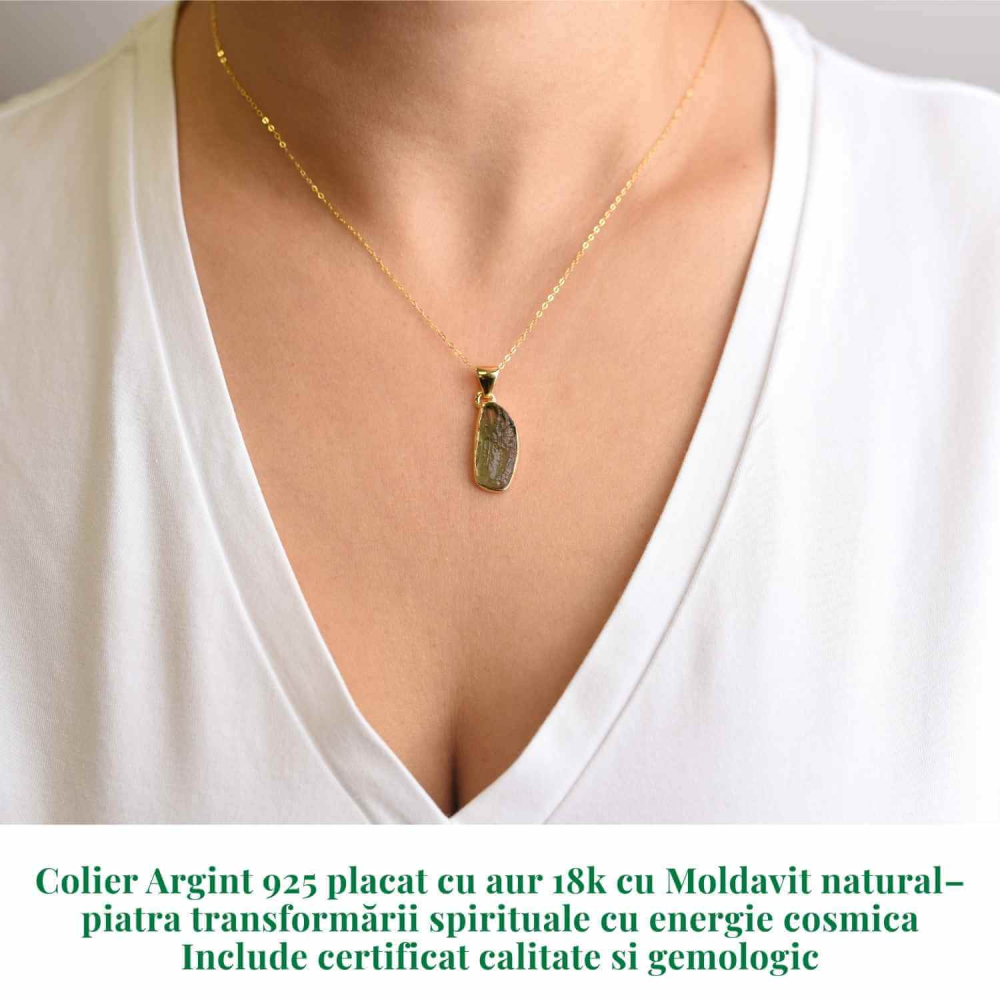 Colier argint 925 placat aur 18k cu Moldavit natural, 2.04 g – transformare personala [2]