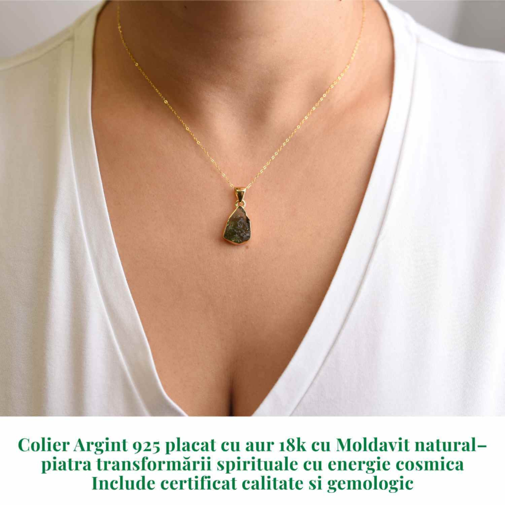 Colier argint 925 placat cu Aur 18k cu Moldavit natural – Transformare spirituala – 2.46 g [2]