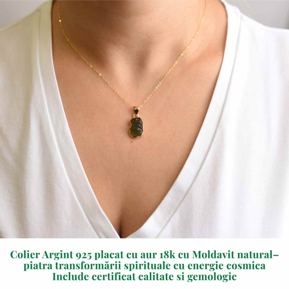 Colier argint 925 placat cu aur 18k cu Moldavit natural 2.22 g — accelerarea transformarii personale si spirituale [2]