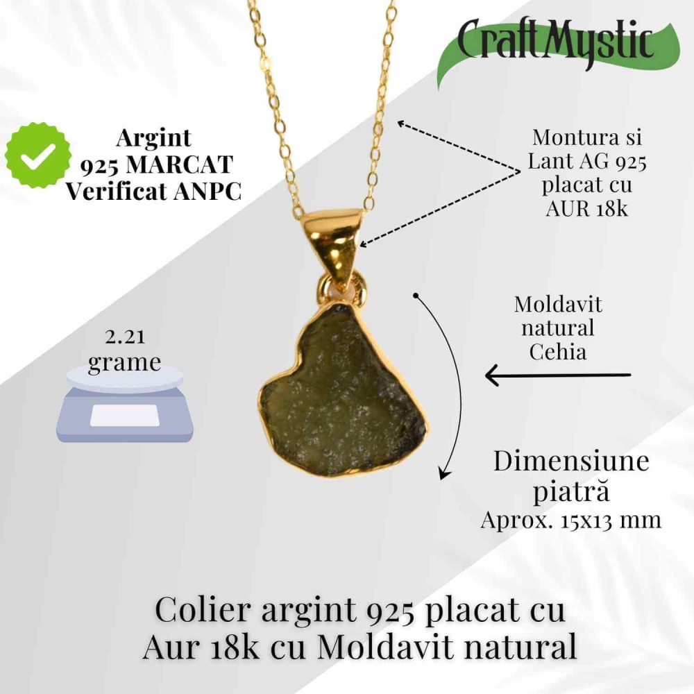 Colier argint 925 placat aur 18k cu Moldavit natural – 2.21 g [3]