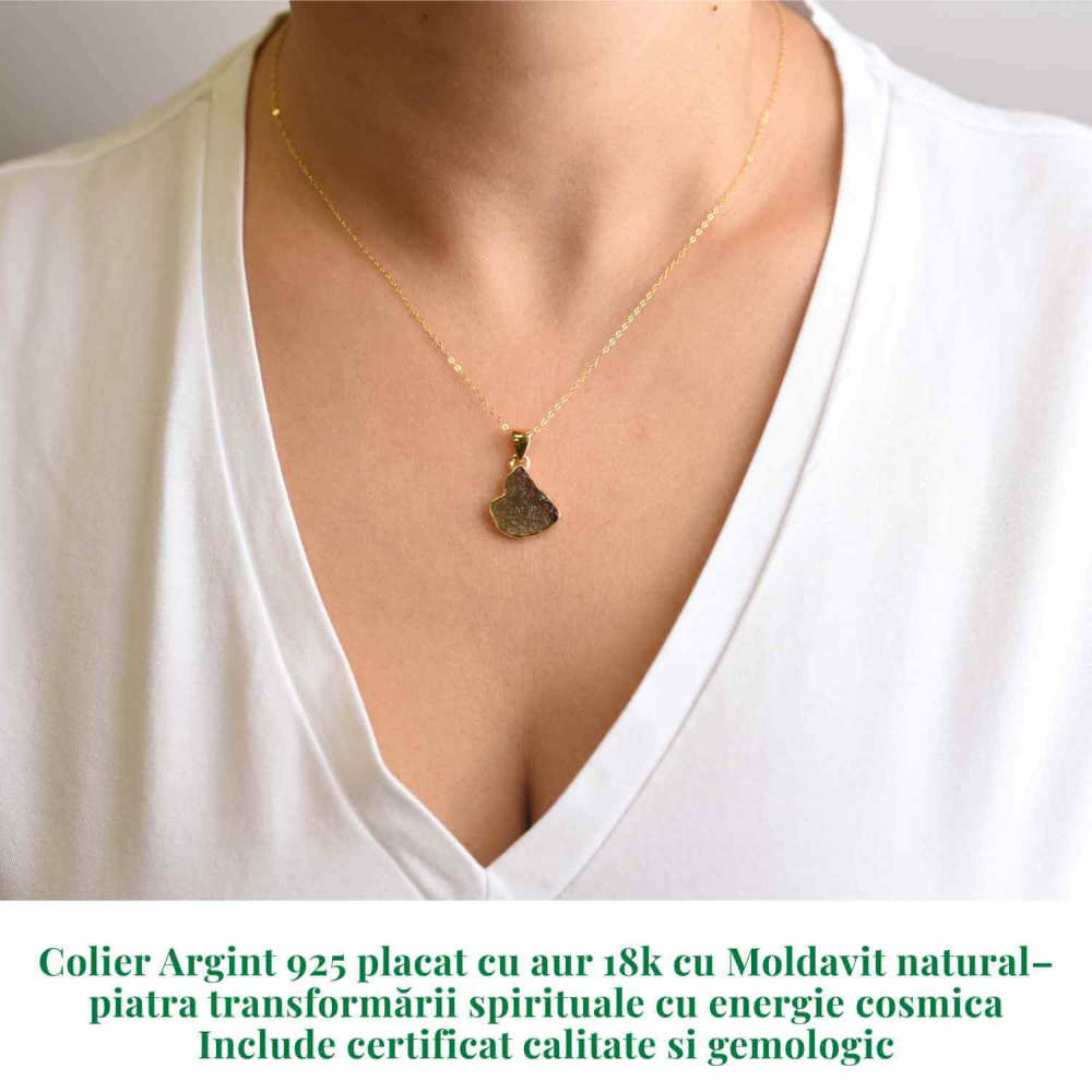 Colier argint 925 placat aur 18k cu Moldavit natural – 2.21 g [2]