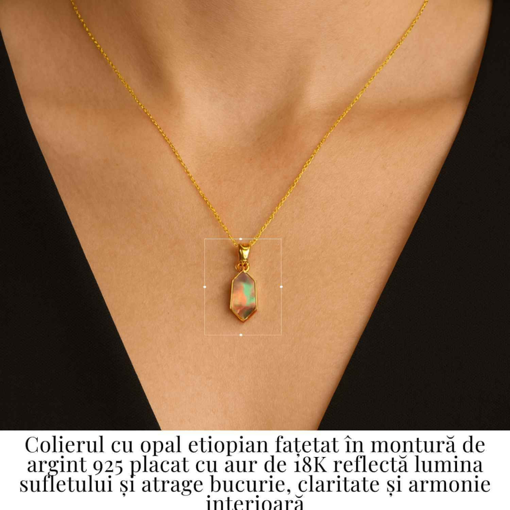 Colier Argint 925 placat cu aur 18K cu Opal Etiopian Fatetat Hexagonal – Protectie, Lumina si Armonie Divina [2]