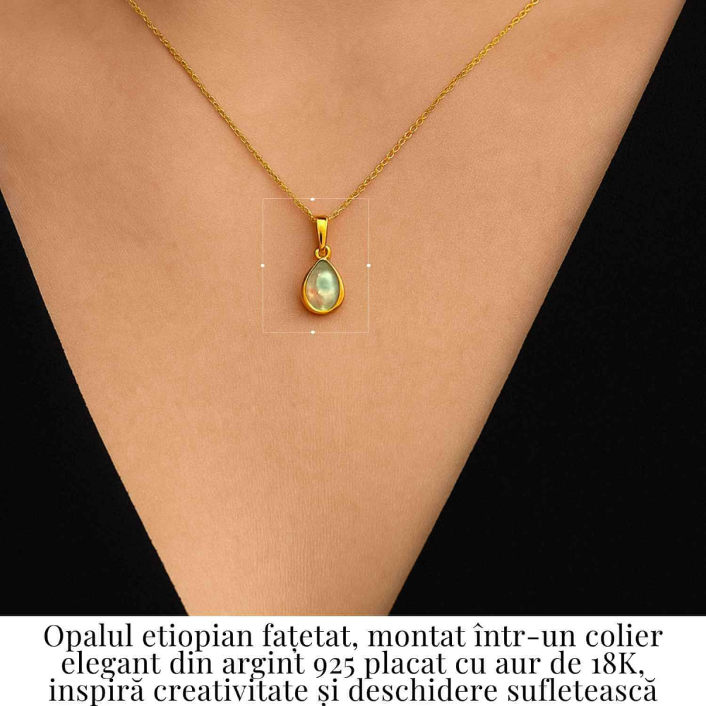 Colier Argint 925 placat cu aur 18K cu Opal Etiopian Fatetat in Forma de Lacrima – Luminile Transformarii Interioare [2]