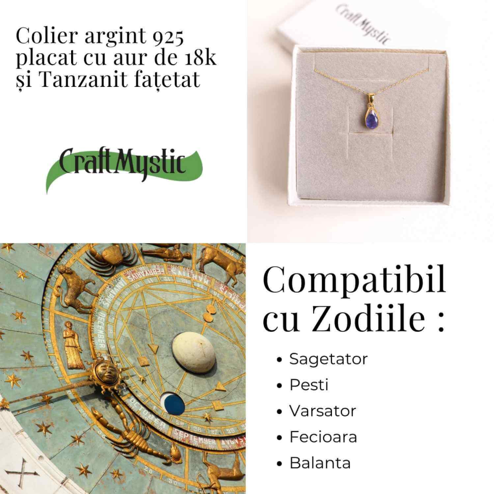 Colier Argint 925 Placat cu Aur 18K si Tanzanit Fatetat in Forma de Lacrima – Claritate, Transformare si Armonie Interioara [5]