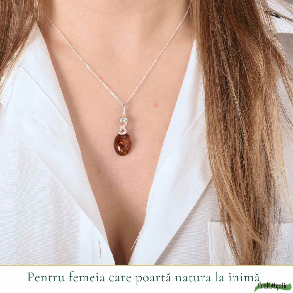 Colier argint 925 oval cu infinit si chihlimbar natural – Vitalitate si echilibru [2]