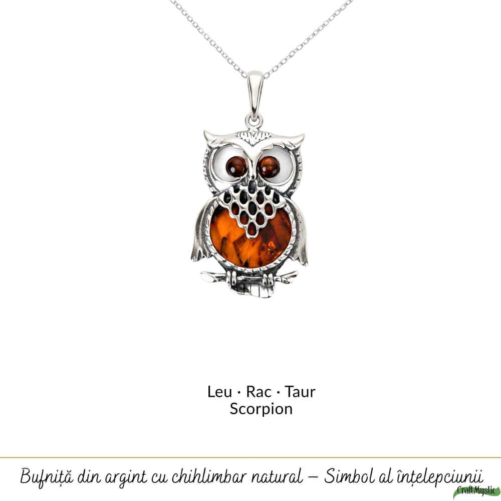 Colier argint 925 Bufnita cu chihlimbar natural – Claritate si vitalitate [5]