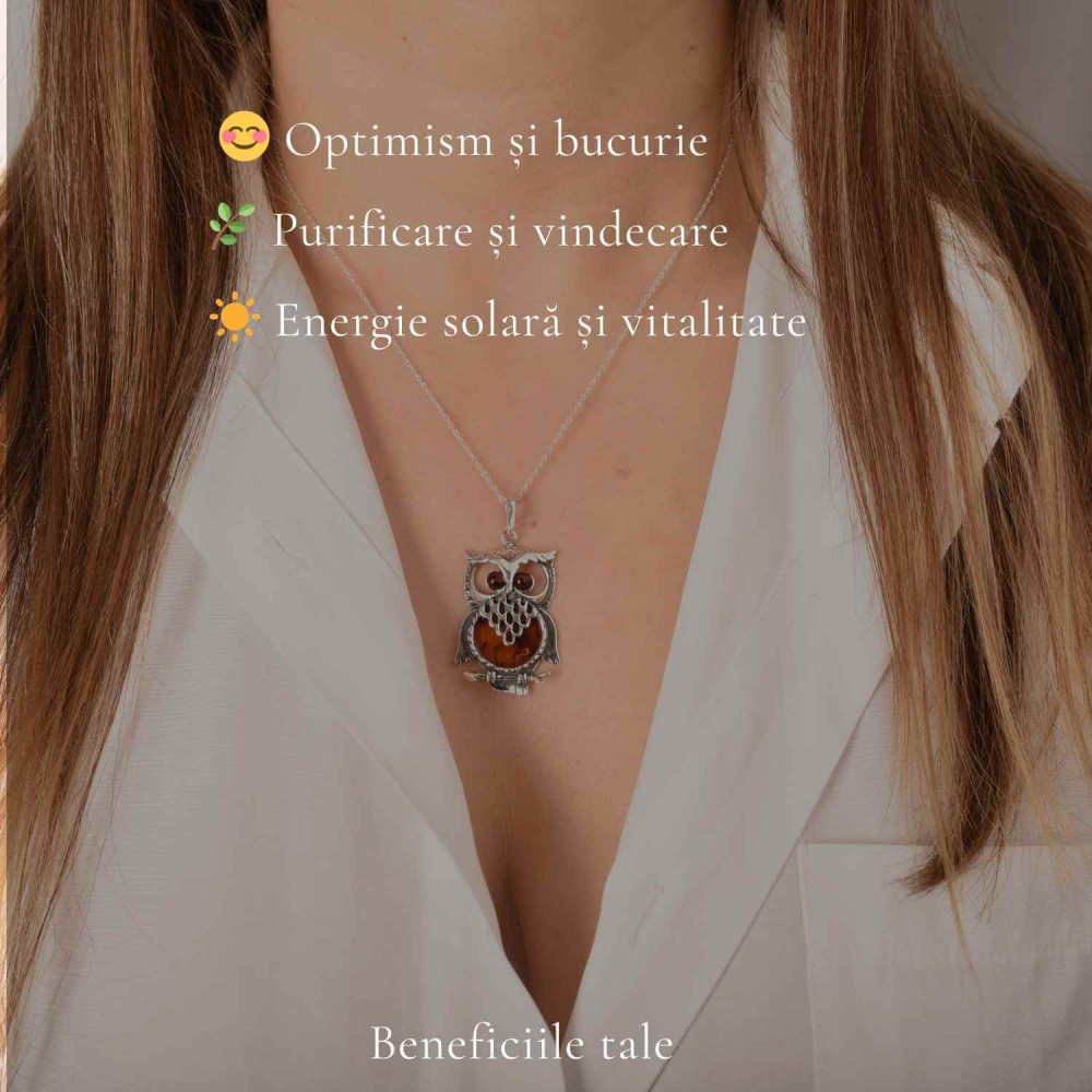 Colier argint 925 Bufnita cu chihlimbar natural – Claritate si vitalitate [3]