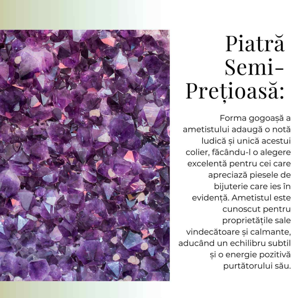 Colier Argintiu cu Ametist Forma Pi - Calm și Spiritualitate, Lungime Totala 50 cm, Diametru Pandantiv 20 mm [6]